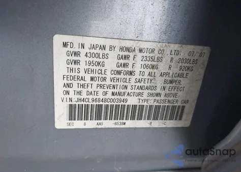 2008 Acura Tsx from USA, damaged, VIN JH4CL96848C003949